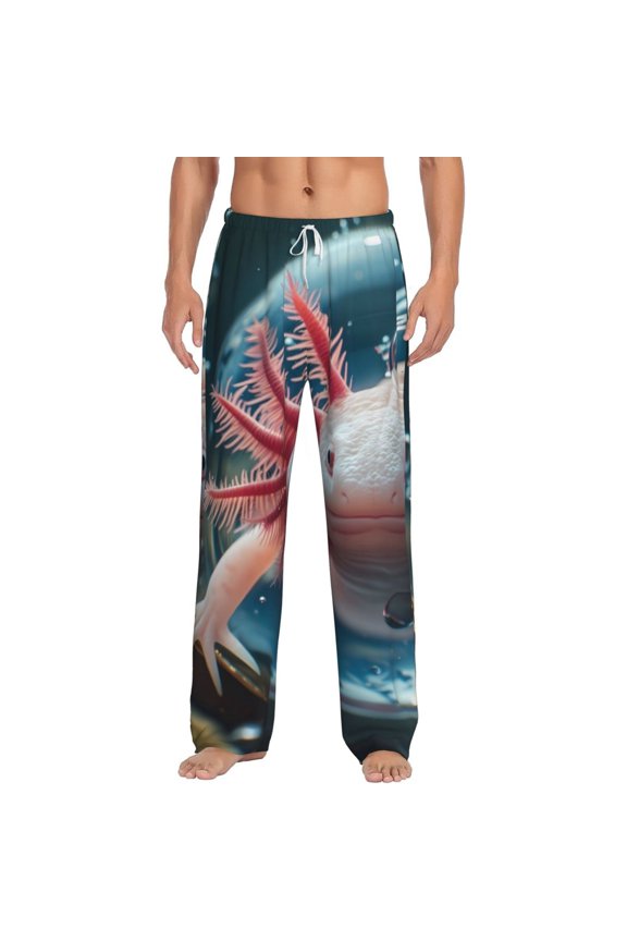 Bubbles Axolotl Fantasy Print Men's Home Trousers, Elastic Drawstring Home Pajamas Clothing Suitable for Adult Men-3X-Large