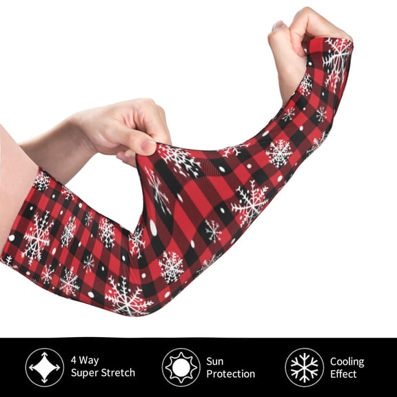 Gukieu Buffalo Plaid Snowflakes for Adult Ice Silk Sun Protection Arm Sleeves, Moisture Wicking, UV Protection Outdoor Sports Arm Sleeves, Unisex
