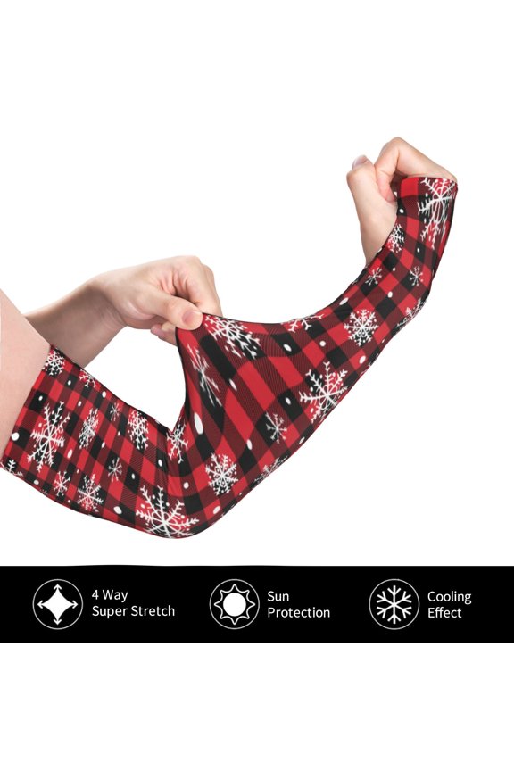 Buffalo Plaid Snowflakes for Adult Ice Silk Sun Protection Arm Sleeves, Moisture Wicking, UV Protection Outdoor Sports Arm Sleeves, Unisex