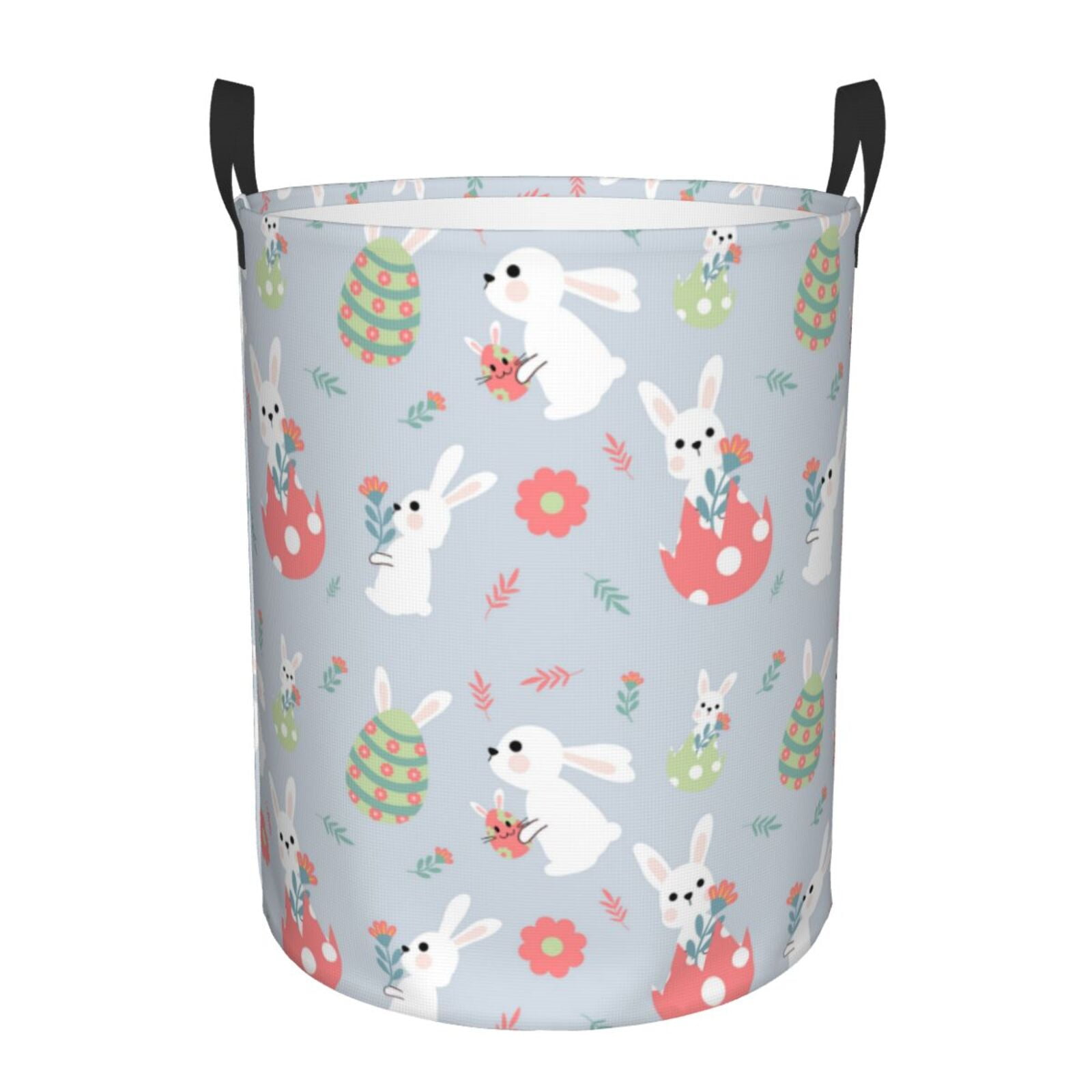 Gukieu Bunny cartoon with easter Print Round Dirty Clothes Bag, Waterproof Standing Home Bathroom Storage Basket Car Trunk Storage Bag-