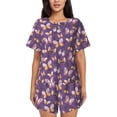 thumbnail image 1 of Gukieu Butterflies And Floral Print Women's Short-sleeved Pajama Set, Round Neck Button Top Elastic Shorts 2-piece Set, Summer Home Leisure Clothing-Small, 1 of 6