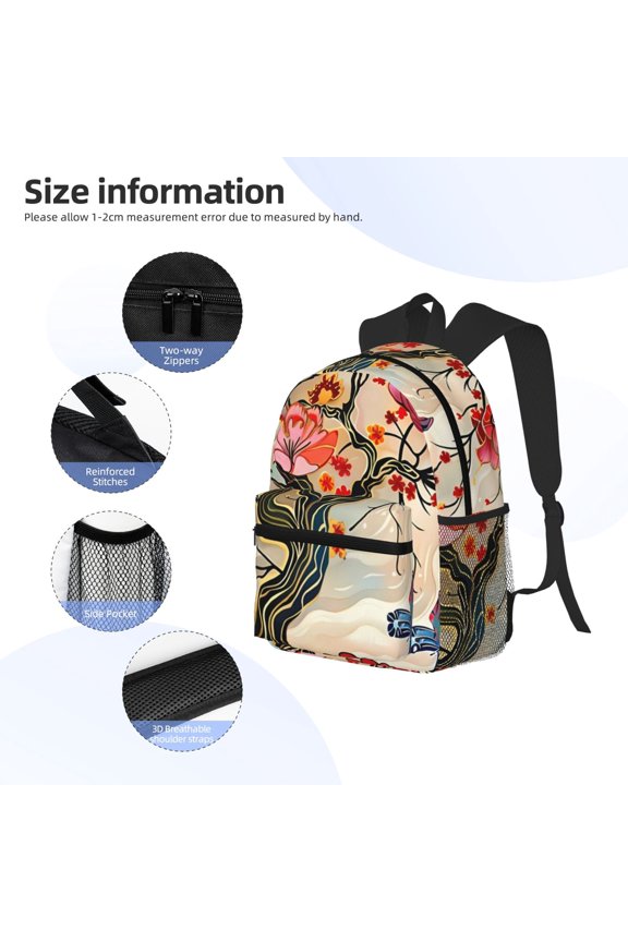 Butterflies And Flowers Painting Print Backpack, Waterproof Backpack with Adjustable Shoulder Straps, Suitable for Campus, Business, Travel, Unisex