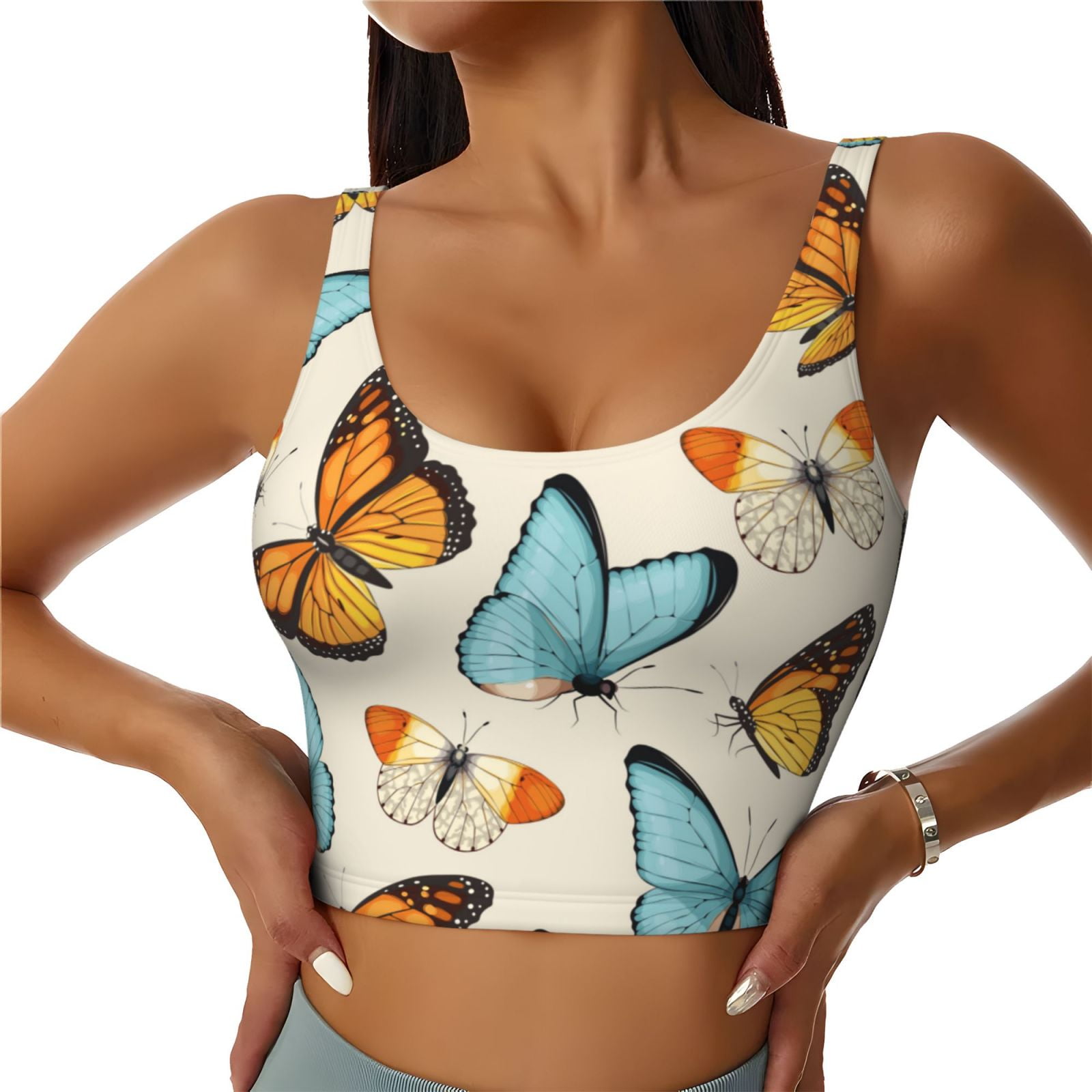 Watercolor Butterfly Print Sports Bra