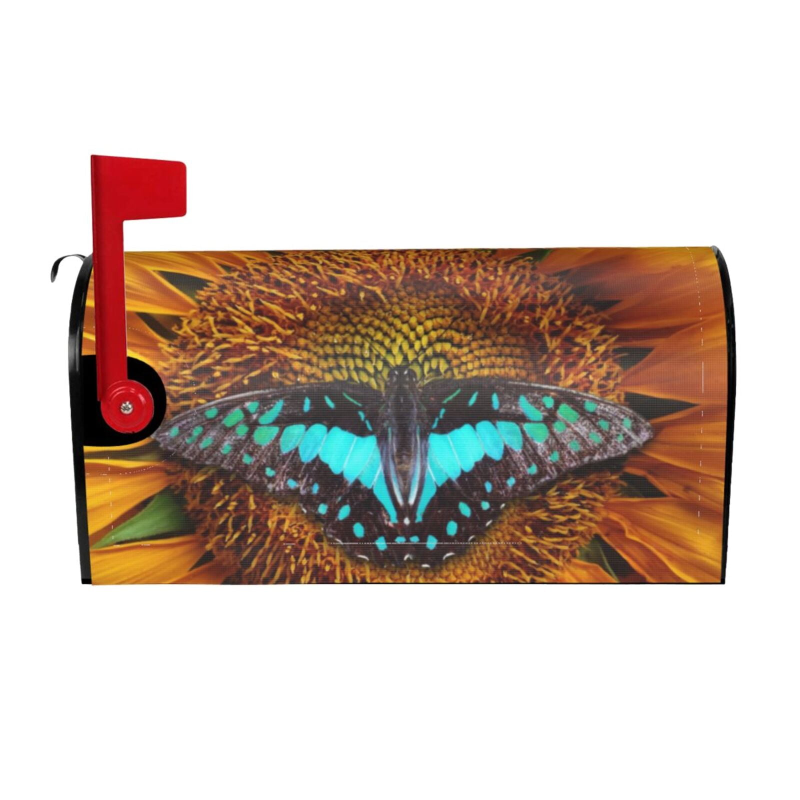 Gukieu Butterfly Alighted On Sunflowers Print Magnetic Mailbox Cover, Sun-proof and Waterproof Home Yard Mailbox Cover-21x18 in