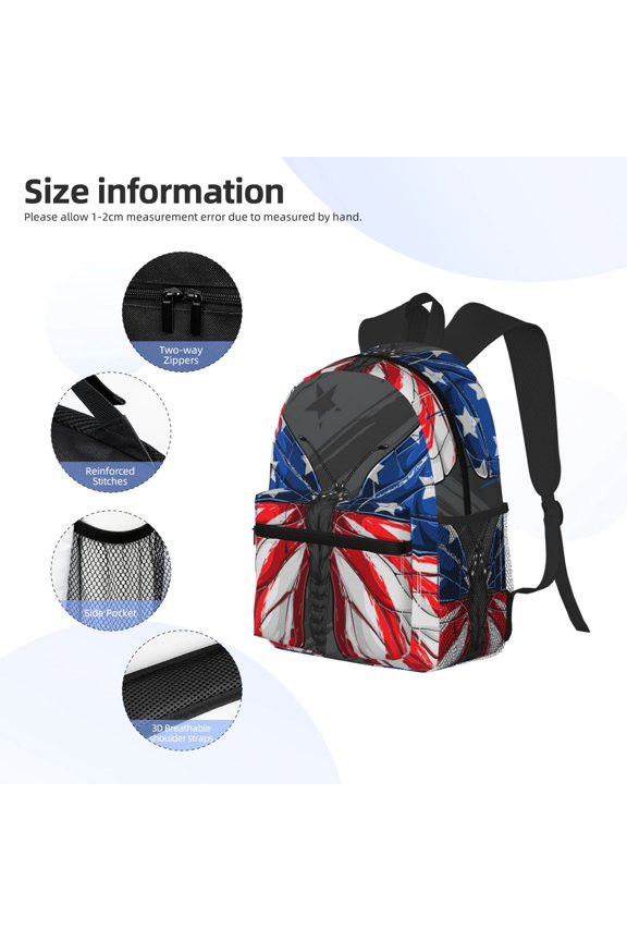 Butterfly With USA Flag Print Backpack, Waterproof Backpack with Adjustable Shoulder Straps, Suitable for Campus, Business, Travel, Unisex