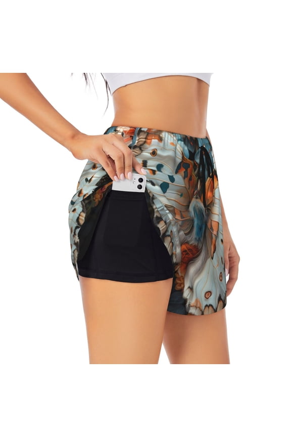 Butterfly and Bloom Beauty Print Women's Sports Shorts with Drawstring Elastic Waistband for Running, Yoga, Fitness-Large