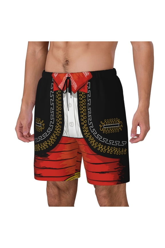 CHARRO SUIT Print Men's Double Layer Sports Swim Trunks, Quick Dry Adjustable Waist Swim Shorts Swimwear-Small
