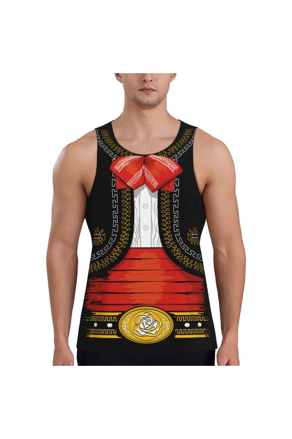 CHARRO SUIT Print Men's Quick Dry Fitness Vest, Round Neck Sleeveless Fitness Bodybuilding Top-Medium