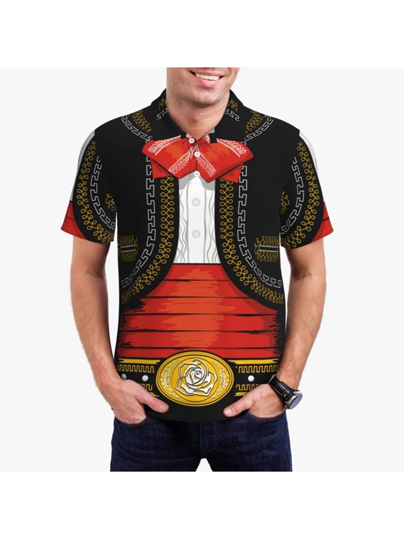 CHARRO SUIT Print Men's Quick-drying POLO Shirt, Button-down Summer T-shirt, Suitable for Work and Outdoor Activities-X-Large