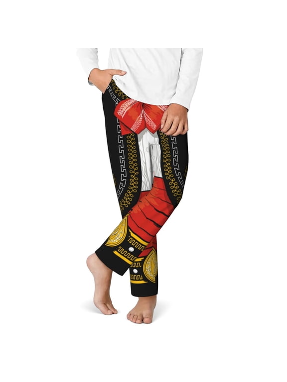 CHARRO SUIT Print Youth Home Trousers, Elastic Waistband with Pockets for Home and Outing, Suitable for Children Aged 5-16-Medium