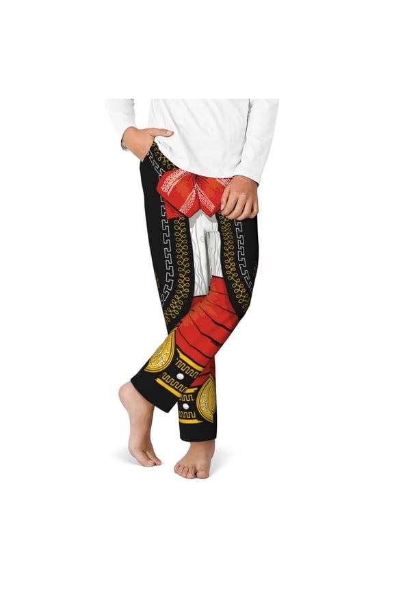 CHARRO SUIT Print Youth Home Trousers, Elastic Waistband with Pockets for Home and Outing, Suitable for Children Aged 5-16-XS(5-6)
