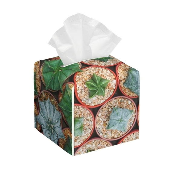 Gukieu Cactus 4 Print Leather Tissue Box, PVC Waterproof Velcro Opening and Closing Square Tissue Box Holder, Suitable for Home and Office Decoration