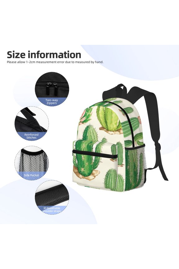 Cactus And Succulent Print Backpack, Waterproof Backpack with Adjustable Shoulder Straps, Suitable for Campus, Business, Travel, Unisex