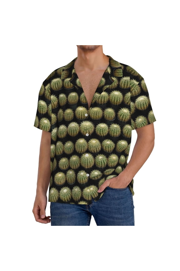Cactus Farmland Print Men's Short-sleeved Shirts, Button-down Pocket Shirts, T-shirts, Beach Vacation Travel Summer Clothing-Medium