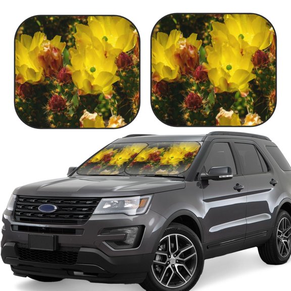Gukieu Cactus Flowers Print Car Windshield Sun Visor, Foldable Anti-UV Car Sun Visor Suitable for Vans, Trucks Car Accessories-Small