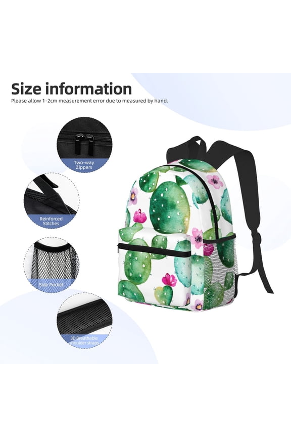 Cactus Plants Print Backpack, Waterproof Backpack with Adjustable Shoulder Straps, Suitable for Campus, Business, Travel, Unisex