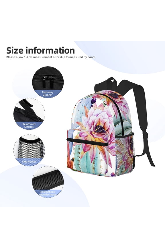 Cactus Print Backpack, Waterproof Backpack with Adjustable Shoulder Straps, Suitable for Campus, Business, Travel, Unisex