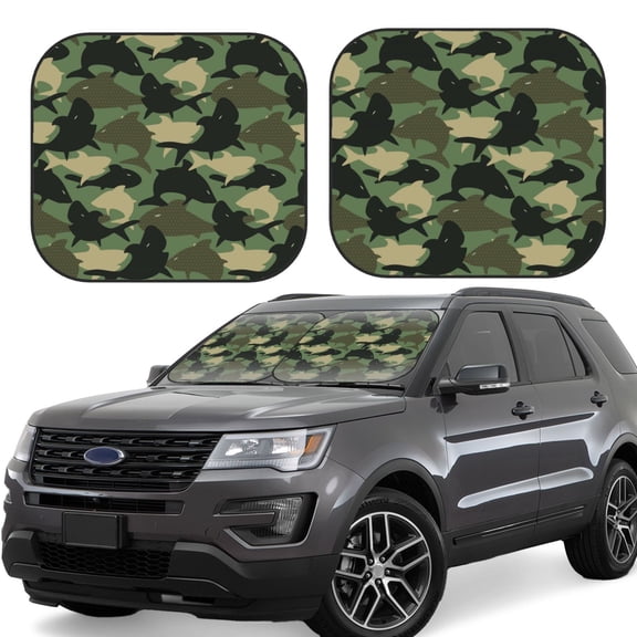 Gukieu Camouflage Shark Print Car Windshield Sun Visor, Foldable Anti-UV Car Sun Visor Suitable for Vans, Trucks Car Accessories-Small