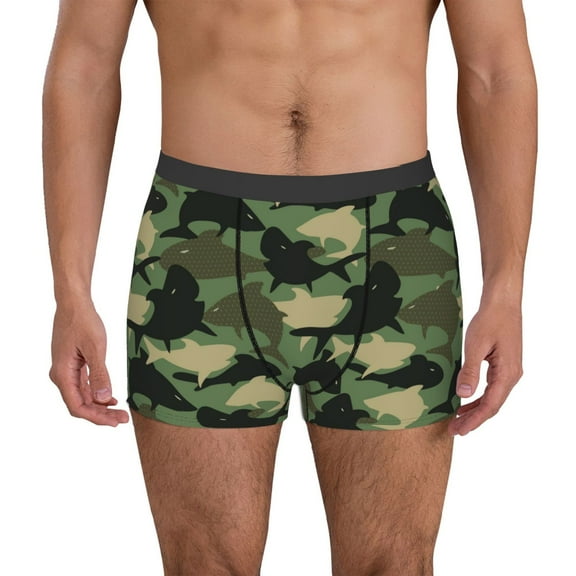 Gukieu Camouflage Shark Print Men's Boxer Briefs, High Elastic Moisture Wicking Boxer Briefs Underwear-XX-Large