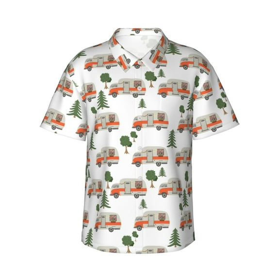 Gukieu Camp Van Print Men's Short-sleeved Shirts, Button-down Lapel Hawaiian Shirts, T-shirts, Beach Vacation Summer Casual Wear,X-Large