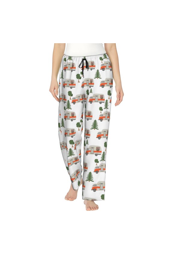 Camp Van Print Women's Home Trousers, with Pockets and Drawstring Pajamas, Home Pajamas, Sleepwear-Large