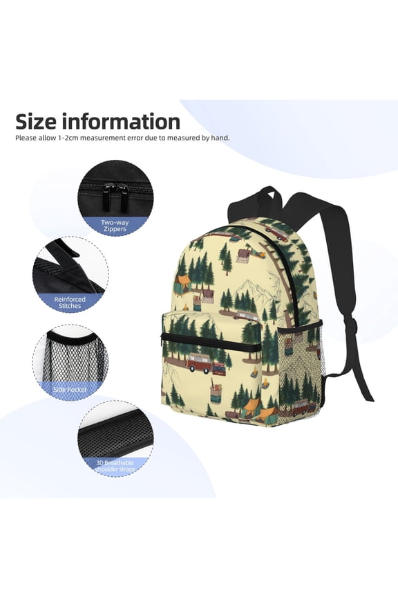 Camping Caravan 1 Print Backpack, Waterproof Backpack with Adjustable Shoulder Straps, Suitable for Campus, Business, Travel, Unisex
