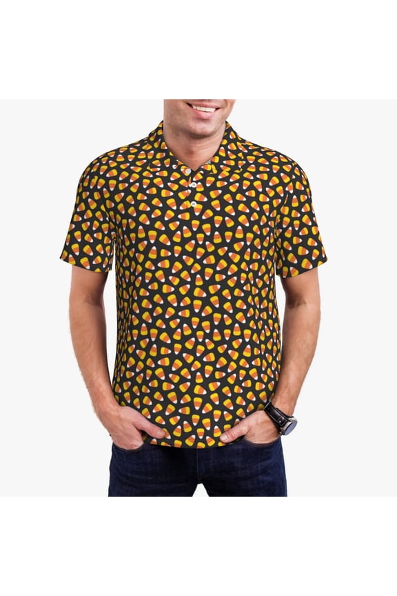 Candy Corn Print Men's Quick-drying POLO Shirt, Button-down Summer T-shirt, Suitable for Work and Outdoor Activities-Small