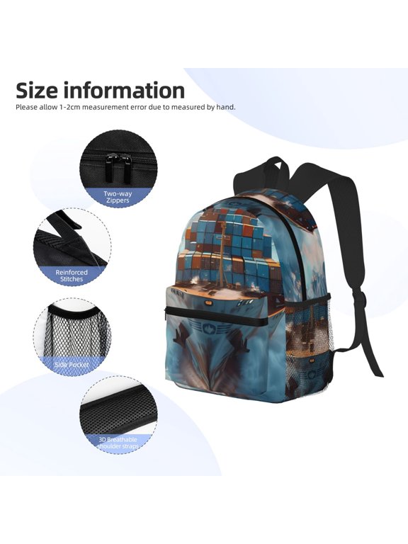 Cargo Ship At Sea Print Backpack, Waterproof Backpack with Adjustable Shoulder Straps, Suitable for Campus, Business, Travel, Unisex
