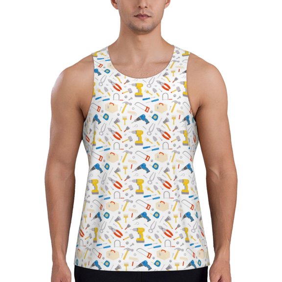 Gukieu Carpenter tools Print Men's Quick Dry Fitness Vest, Round Neck Sleeveless Fitness Bodybuilding Top-3X-Large