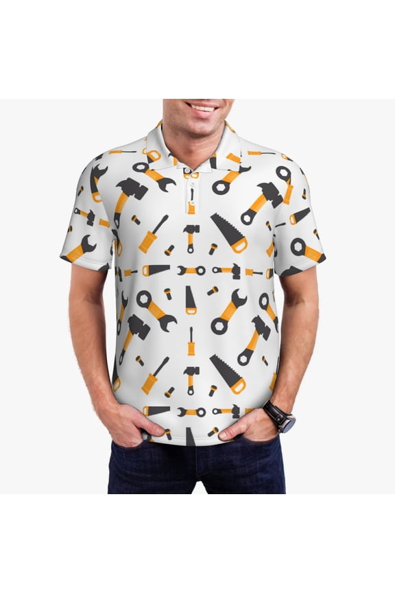 Carpenter tools Print Men's Quick-drying POLO Shirt, Button-down Summer T-shirt, Suitable for Work and Outdoor Activities-Small