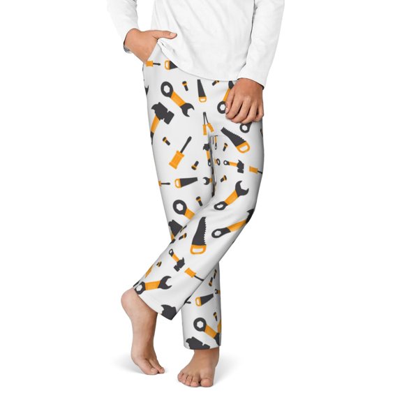 Gukieu Carpenter tools Print Youth Home Trousers, Elastic Waistband with Pockets for Home and Outing, Suitable for Children Aged 5-16-Medium