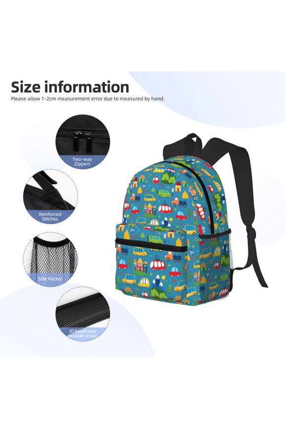 Cars Transportation Print Backpack, Waterproof Backpack with Adjustable Shoulder Straps, Suitable for Campus, Business, Travel, Unisex