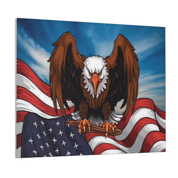Gukieu Cartoon Bald Eagle USA Print Canvas Decorative Hanging Painting, Waterproof Art Wall Decoration with Frame, Suitable for Living Room, Bedroom