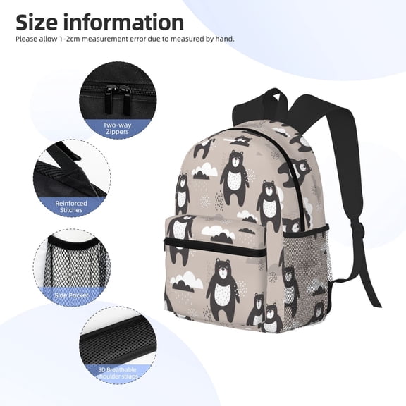 Gukieu Cartoon Bear Brown Print Backpack, Waterproof Backpack with Adjustable Shoulder Straps, Suitable for Campus, Business, Travel, Unisex