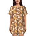 thumbnail image 1 of Gukieu Cartoon Bulldog Print Women's Short-sleeved Pajama Set, Round Neck Button Top Elastic Shorts 2-piece Set, Summer Home Leisure Clothing-Medium, 1 of 6