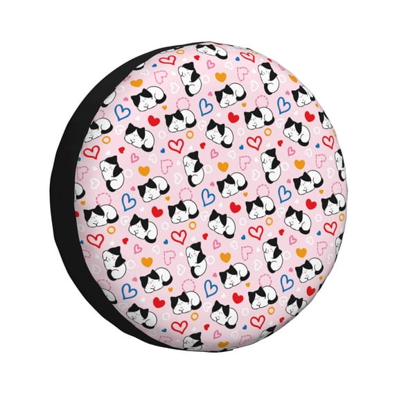 Gukieu Cartoon Cat And Heart Print Car Tire Cover, Adjustable Waterproof and Dustproof Tire Protection Cover, Suitable for SUV, Truck, Van-16 inch