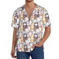 thumbnail image 1 of Gukieu Cartoon Cat Print Men's Short-sleeved Shirts, Button-down Pocket Shirts, T-shirts, Beach Vacation Travel Summer Clothing-4X-Large, 1 of 5