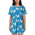 thumbnail image 1 of Gukieu Cartoon Chicken Print Women's Short-sleeved Pajama Set, Round Neck Button Top Elastic Shorts 2-piece Set, Summer Home Leisure Clothing-XX-Large, 1 of 6