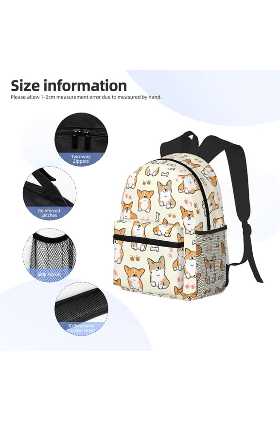 Cartoon Corgi Print Backpack, Waterproof Backpack with Adjustable Shoulder Straps, Suitable for Campus, Business, Travel, Unisex