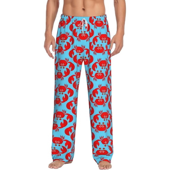 Gukieu Cartoon Crabs Print Men's Home Trousers, Elastic Drawstring Home Pajamas Clothing Suitable for Adult Men-X-Large