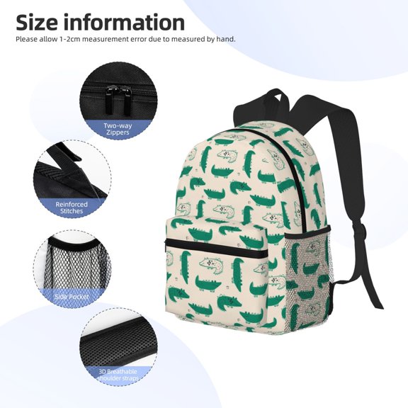 Gukieu Cartoon Crocodile Print Backpack, Waterproof Backpack with Adjustable Shoulder Straps, Suitable for Campus, Business, Travel, Unisex