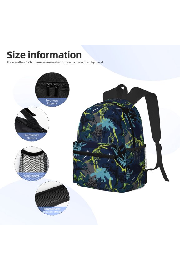 Cartoon Dinosaur Print Backpack, Waterproof Backpack with Adjustable Shoulder Straps, Suitable for Campus, Business, Travel, Unisex