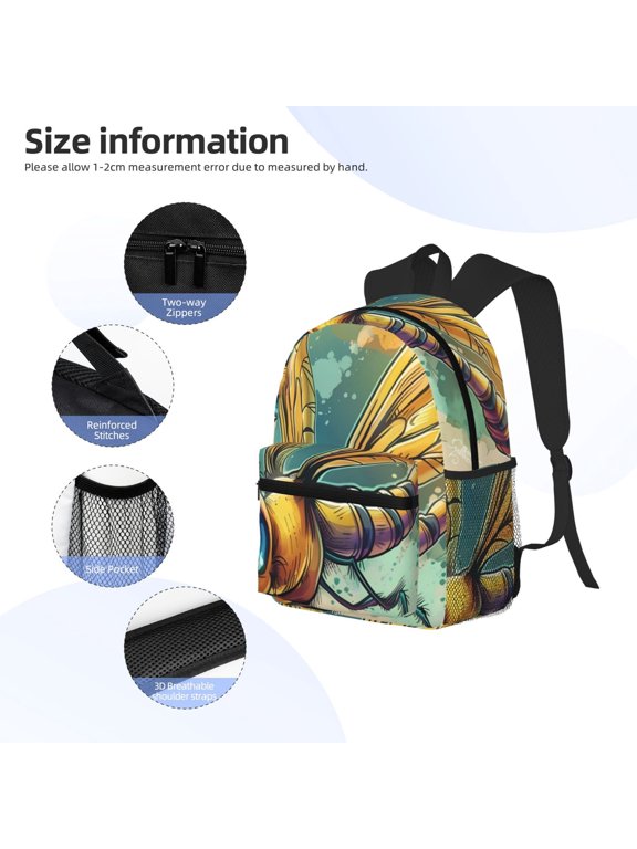 Cartoon Dragonfly Art Print Backpack, Waterproof Backpack with Adjustable Shoulder Straps, Suitable for Campus, Business, Travel, Unisex