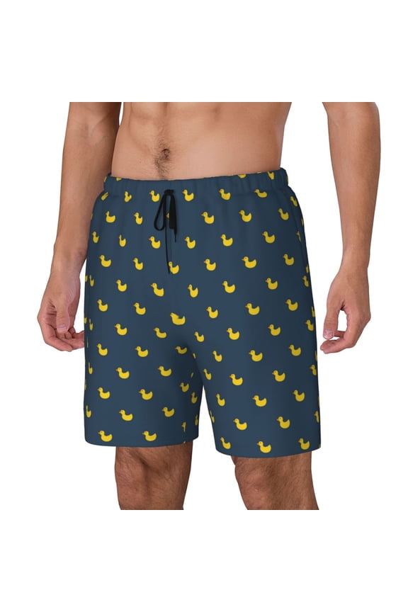Cartoon Ducks Print Men's Double Layer Sports Swim Trunks, Quick Dry Adjustable Waist Swim Shorts Swimwear-Medium
