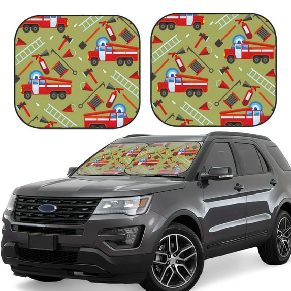 Gukieu Cartoon Fire Truck Print Car Windshield Sun Visor, Foldable Anti-UV Car Sun Visor Suitable for Vans, Trucks Car Accessories-Large