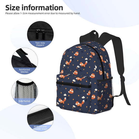 Gukieu Cartoon Fox Print Backpack, Waterproof Backpack with Adjustable Shoulder Straps, Suitable for Campus, Business, Travel, Unisex