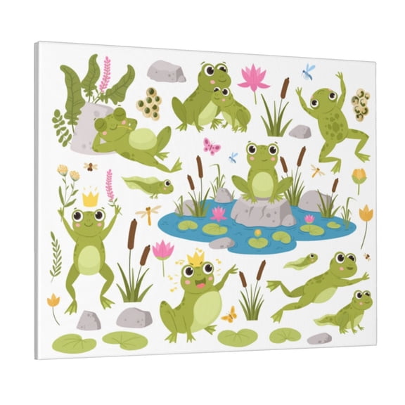 Gukieu Cartoon Frogs Print Canvas Decorative Hanging Painting, Waterproof Art Wall Decoration with Frame, Suitable for Living Room, Bedroom