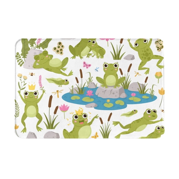 Gukieu Cartoon Frogs Print Dust-proof Floor Mats, Water-absorbent and Non-slip Flannel Door Mats 16x24in, Home Decoration Suitable for Kitchen, Bathroom, Garage