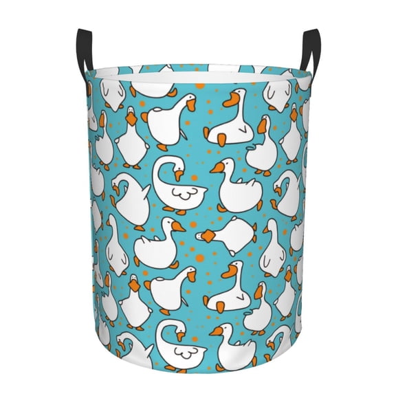 Gukieu Cartoon Funny Goose Print Round Dirty Clothes Bag, Waterproof Standing Home Bathroom Storage Basket Car Trunk Storage Bag-
