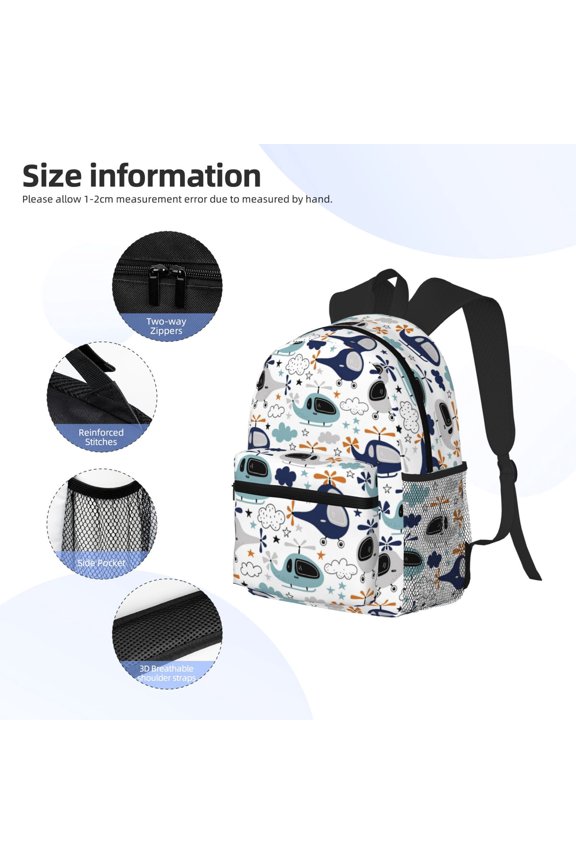 Cartoon Helicopters Print Backpack, Waterproof Backpack with Adjustable Shoulder Straps, Suitable for Campus, Business, Travel, Unisex